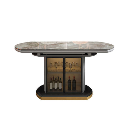 Grey Round Stone Tabletop Extendable Dining Table with Storage Without Chairs Clearhalo 'Dining Tables & Seating' 'Dining Tables' 'dining_table' 'furn' 'furn_dining_table' 'Furniture' 'Kitchen & Dining Furniture' 7733009