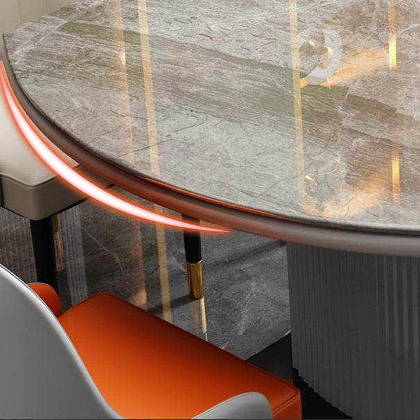 Grey Round Stone Tabletop Extendable Dining Table with Storage Clearhalo 'Dining Tables & Seating' 'Dining Tables' 'dining_table' 'furn' 'furn_dining_table' 'Furniture' 'Kitchen & Dining Furniture' 7733010