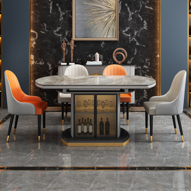 Grey Round Stone Tabletop Extendable Dining Table with Storage Clearhalo 'Dining Tables & Seating' 'Dining Tables' 'dining_table' 'furn' 'furn_dining_table' 'Furniture' 'Kitchen & Dining Furniture' 7733014