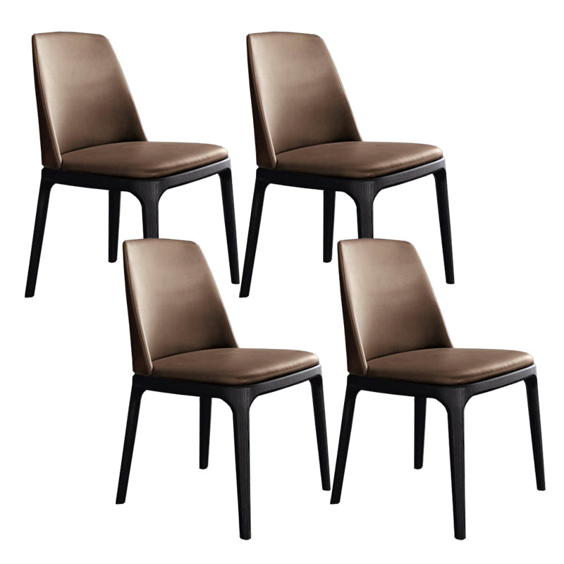 Brown and Black Contemporary Upholstered Dining and Accent Chairs Armless 4 Piece Set Clearhalo 'Dining Chairs' 'Dining Tables & Seating' 'dining_chair' 'furn' 'furn_dining_chair' 'Furniture' 'Kitchen & Dining Furniture' 7733370
