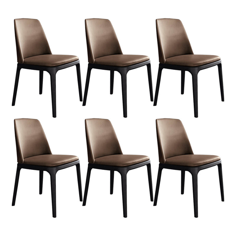 Brown and Black Contemporary Upholstered Dining and Accent Chairs Armless 6 Piece Set Clearhalo 'Dining Chairs' 'Dining Tables & Seating' 'dining_chair' 'furn' 'furn_dining_chair' 'Furniture' 'Kitchen & Dining Furniture' 7733373