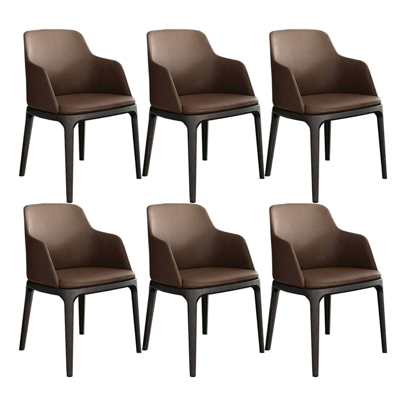 Brown and Black Contemporary Upholstered Dining and Accent Chairs With Arms 6 Piece Set Clearhalo 'Dining Chairs' 'Dining Tables & Seating' 'dining_chair' 'furn' 'furn_dining_chair' 'Furniture' 'Kitchen & Dining Furniture' 7733382