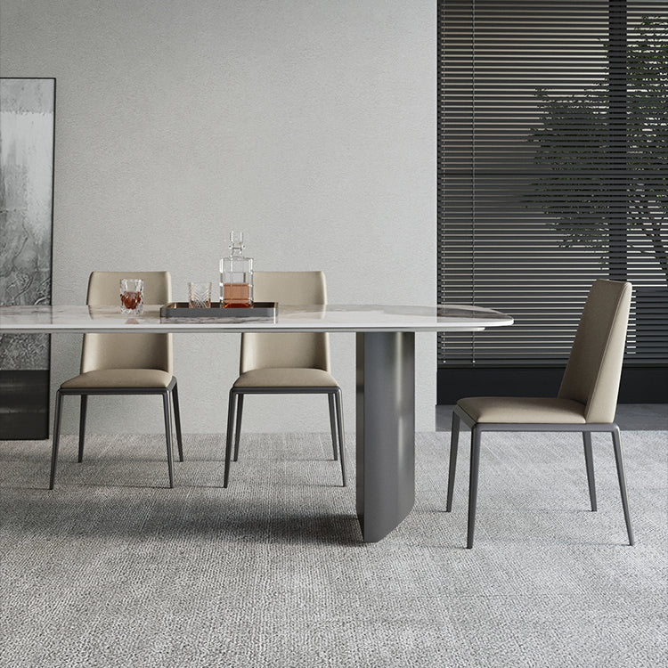 Silberbein zeitgenössischer Kunstleder -Esszimmerstuhl für Zuhause