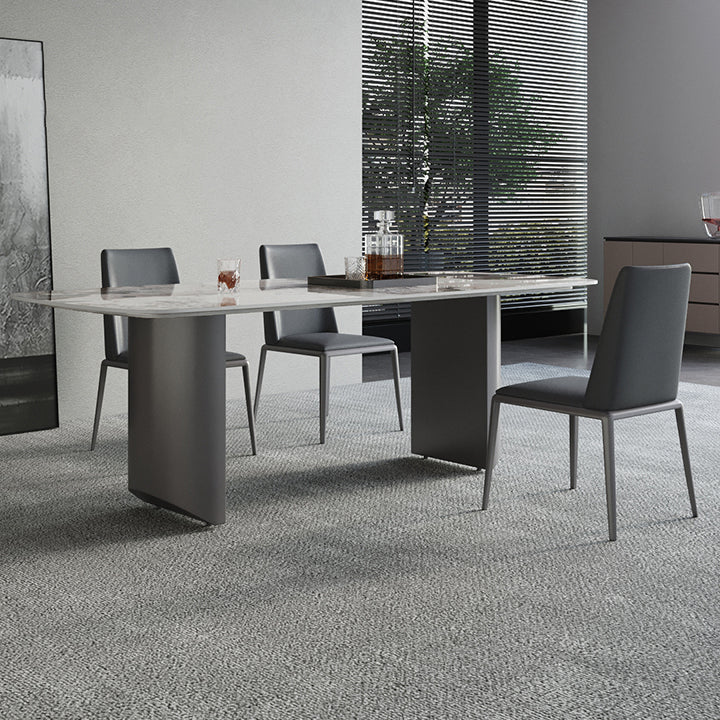 Silberbein zeitgenössischer Kunstleder -Esszimmerstuhl für Zuhause