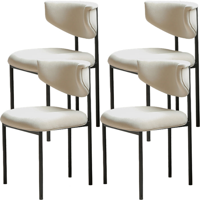 Contemporary Open Back Upholstered Dining Side Chair for Home Off-White Velvet 4 Piece Set Clearhalo 'Dining Chairs' 'Dining Tables & Seating' 'dining_chair' 'furn' 'furn_dining_chair' 'Furniture' 'Kitchen & Dining Furniture' 7733593