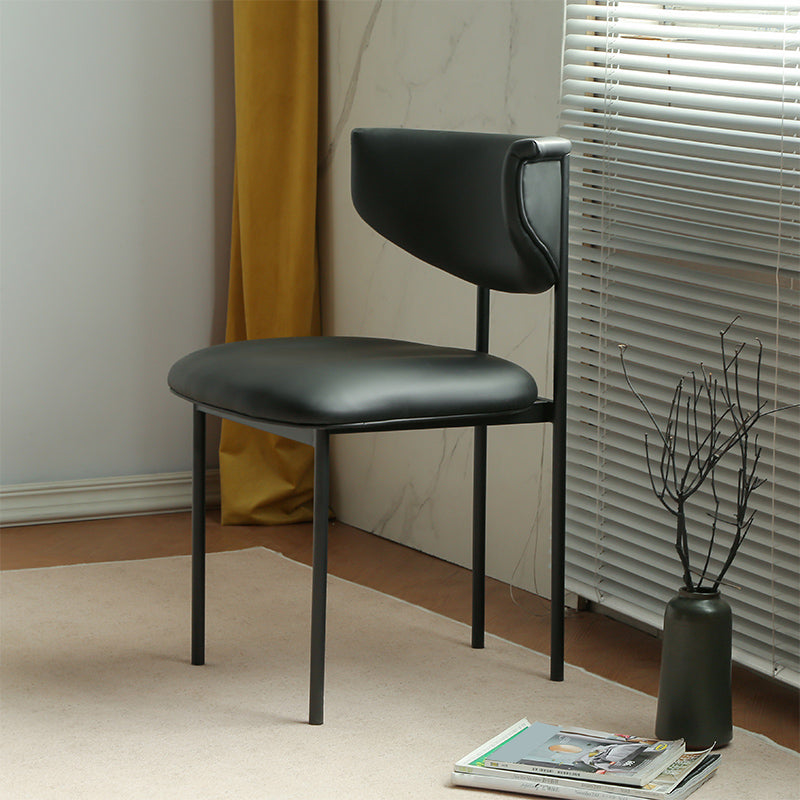Contemporary Open Back Upholstered Dining Side Chair for Home Black Faux Leather 1 Piece Clearhalo 'Dining Chairs' 'Dining Tables & Seating' 'dining_chair' 'furn' 'furn_dining_chair' 'Furniture' 'Kitchen & Dining Furniture' 7733596