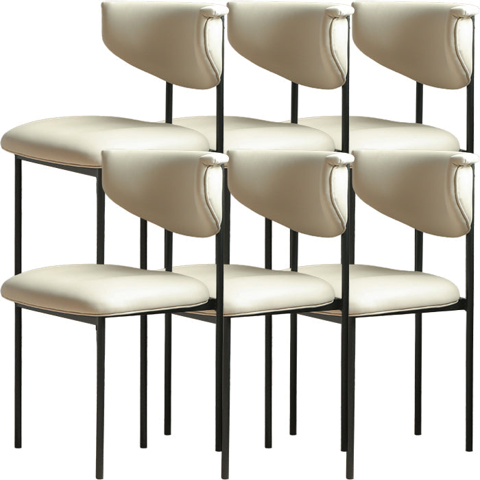 Contemporary Open Back Upholstered Dining Side Chair for Home Cream White Faux Leather 6 Piece Set Clearhalo 'Dining Chairs' 'Dining Tables & Seating' 'dining_chair' 'furn' 'furn_dining_chair' 'Furniture' 'Kitchen & Dining Furniture' 7733614