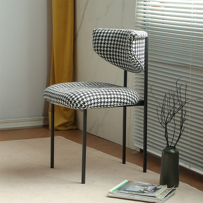 Contemporary Open Back Upholstered Dining Side Chair for Home Houndstooth pattern Linen 1 Piece Clearhalo 'Dining Chairs' 'Dining Tables & Seating' 'dining_chair' 'furn' 'furn_dining_chair' 'Furniture' 'Kitchen & Dining Furniture' 7733616