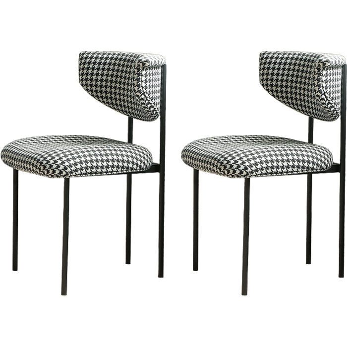 Contemporary Open Back Upholstered Dining Side Chair for Home Houndstooth pattern Linen 2 Piece Set Clearhalo 'Dining Chairs' 'Dining Tables & Seating' 'dining_chair' 'furn' 'furn_dining_chair' 'Furniture' 'Kitchen & Dining Furniture' 7733617
