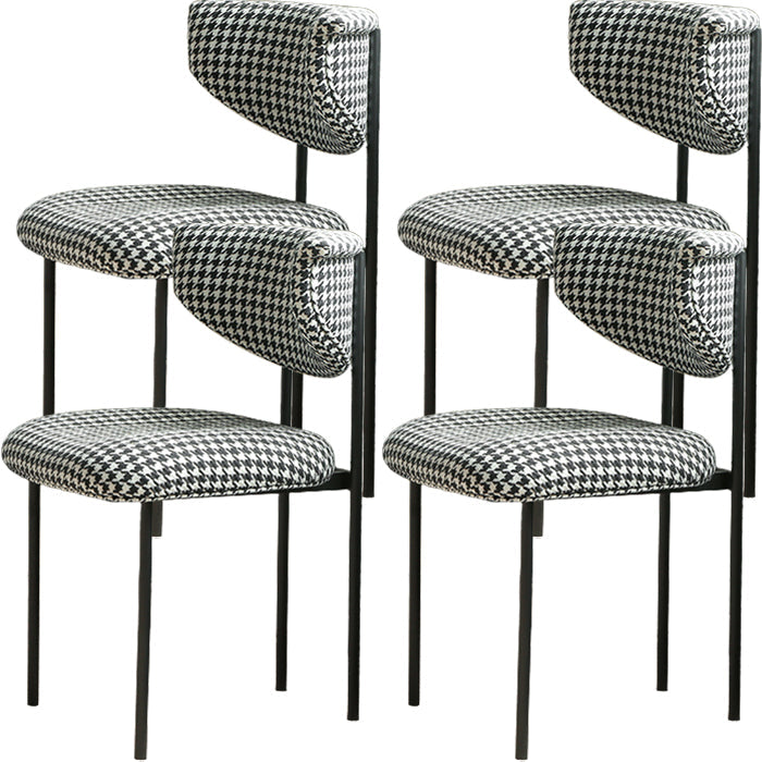 Contemporary Open Back Upholstered Dining Side Chair for Home Houndstooth pattern Linen 4 Piece Set Clearhalo 'Dining Chairs' 'Dining Tables & Seating' 'dining_chair' 'furn' 'furn_dining_chair' 'Furniture' 'Kitchen & Dining Furniture' 7733618
