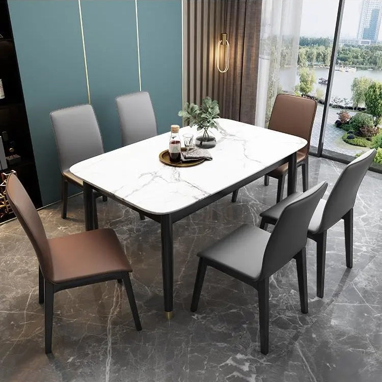 Glam -stijl lederen Parsons rug houten benen eetkamerstoel