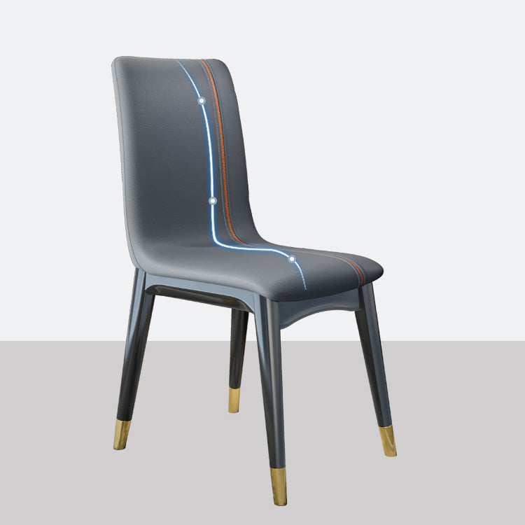 Glam -stijl lederen Parsons rug houten benen eetkamerstoel