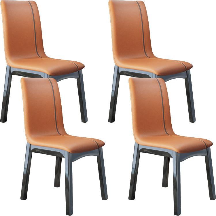 Glam -stijl lederen Parsons rug houten benen eetkamerstoel