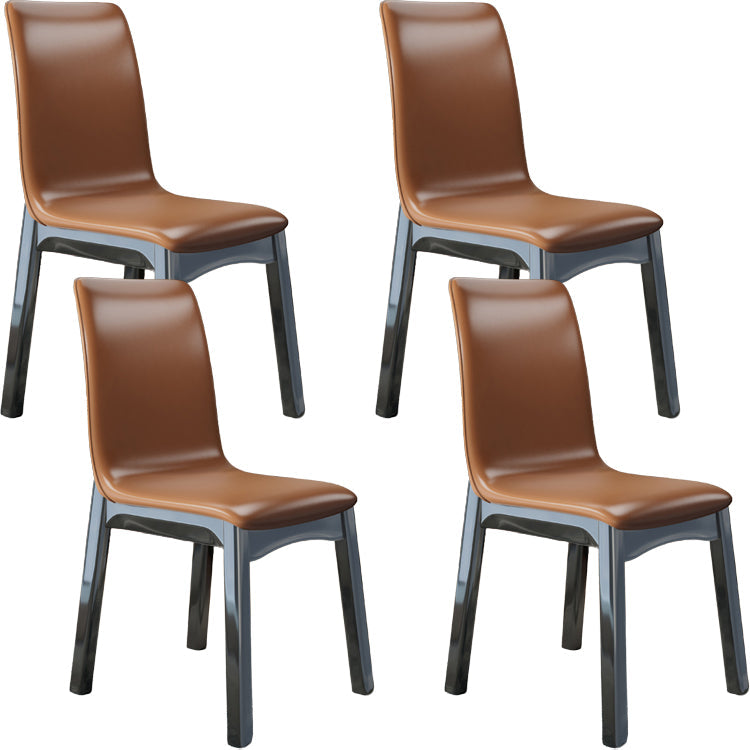 Glam -stijl lederen Parsons rug houten benen eetkamerstoel