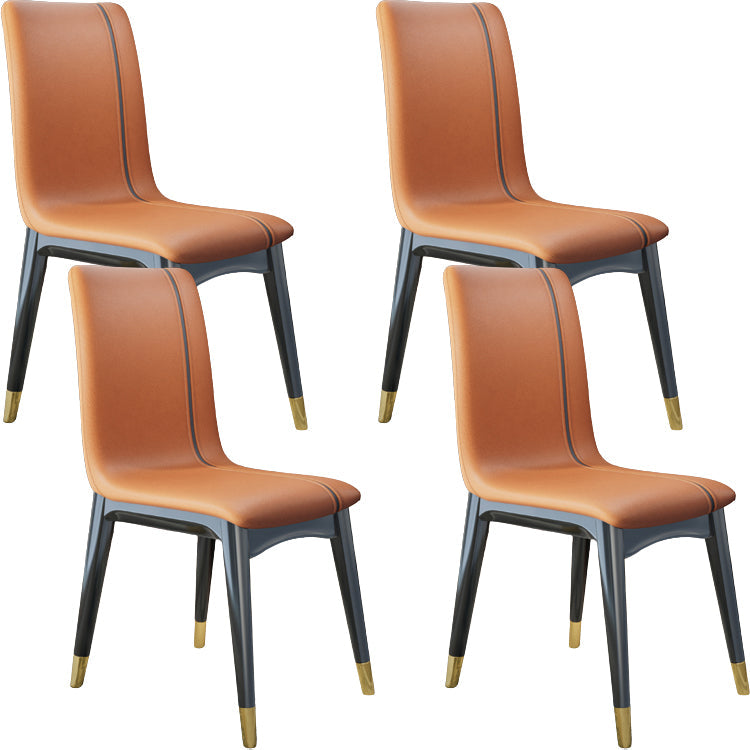 Glam -stijl lederen Parsons rug houten benen eetkamerstoel