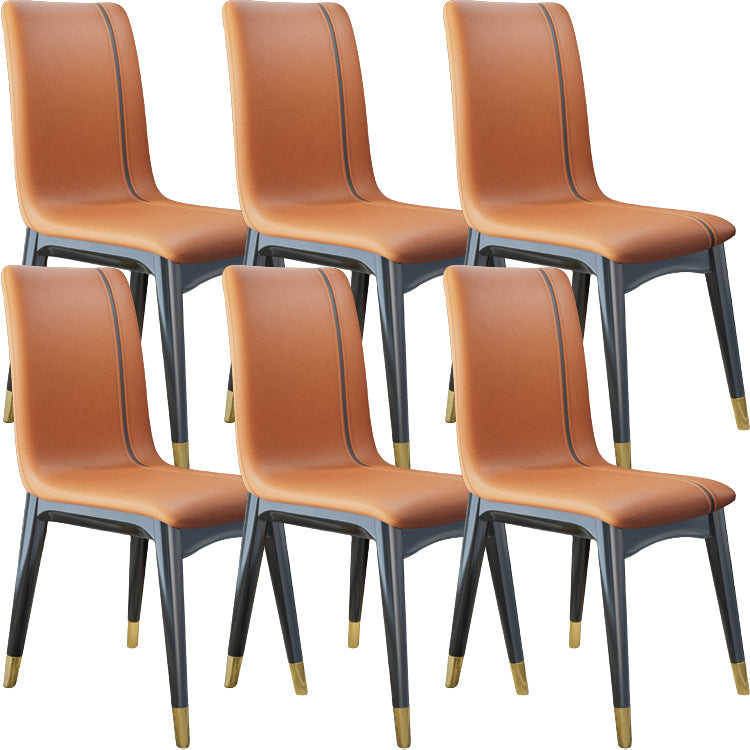 Glam -stijl lederen Parsons rug houten benen eetkamerstoel