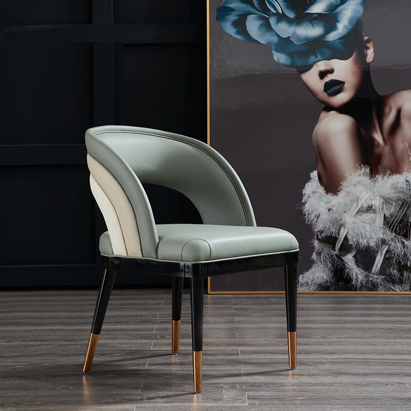 Glam Style Open Back Leather Upholstered Dining Chair with Wooden Legs Clearhalo 'Dining Chairs' 'Dining Tables & Seating' 'dining_chair' 'furn' 'furn_dining_chair' 'Furniture' 'Kitchen & Dining Furniture' 7733842