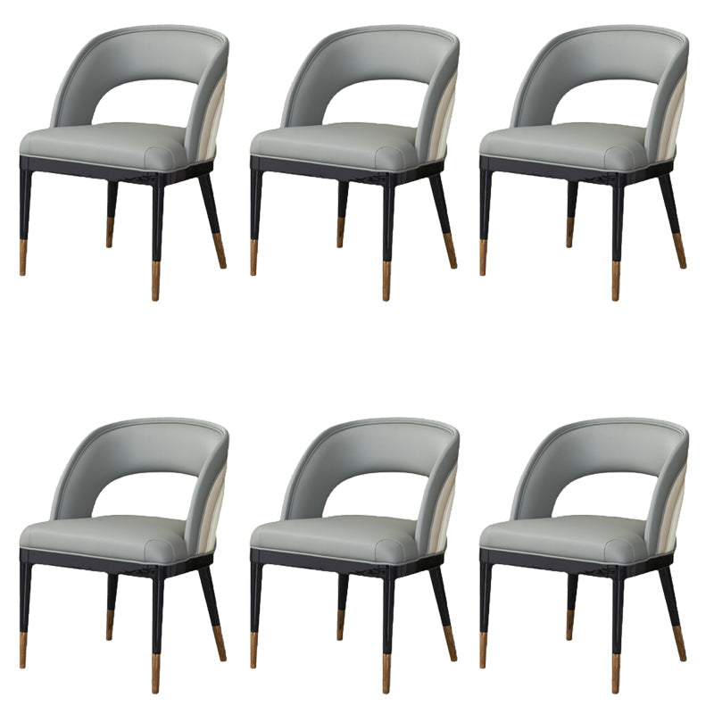 Glam Style Open Back Leather Upholstered Dining Chair with Wooden Legs 6 Piece Set Clearhalo 'Dining Chairs' 'Dining Tables & Seating' 'dining_chair' 'furn' 'furn_dining_chair' 'Furniture' 'Kitchen & Dining Furniture' 7733846