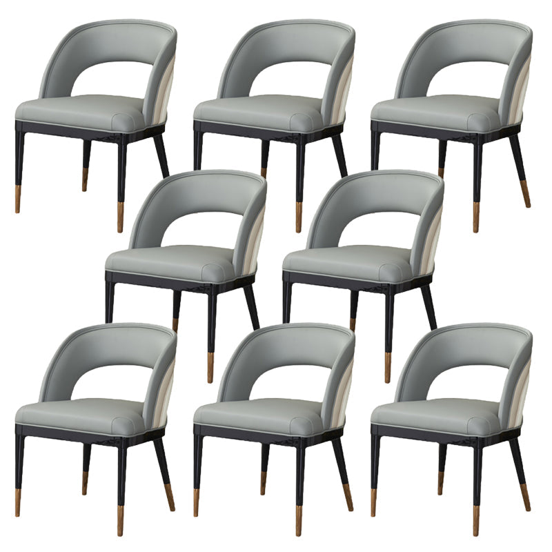 Glam Style Open Back Leather Upholstered Dining Chair with Wooden Legs 8 Piece Set Clearhalo 'Dining Chairs' 'Dining Tables & Seating' 'dining_chair' 'furn' 'furn_dining_chair' 'Furniture' 'Kitchen & Dining Furniture' 7733848