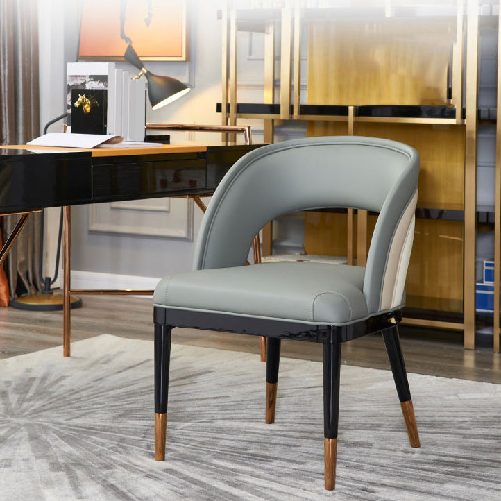 Glam Style Open Back Leather Upholstered Dining Chair with Wooden Legs Clearhalo 'Dining Chairs' 'Dining Tables & Seating' 'dining_chair' 'furn' 'furn_dining_chair' 'Furniture' 'Kitchen & Dining Furniture' 7733849