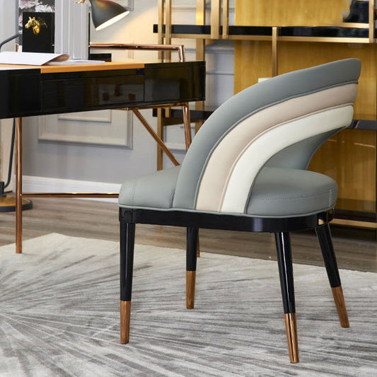 Glam Style Open Back Leather Upholstered Dining Chair with Wooden Legs Clearhalo 'Dining Chairs' 'Dining Tables & Seating' 'dining_chair' 'furn' 'furn_dining_chair' 'Furniture' 'Kitchen & Dining Furniture' 7733855