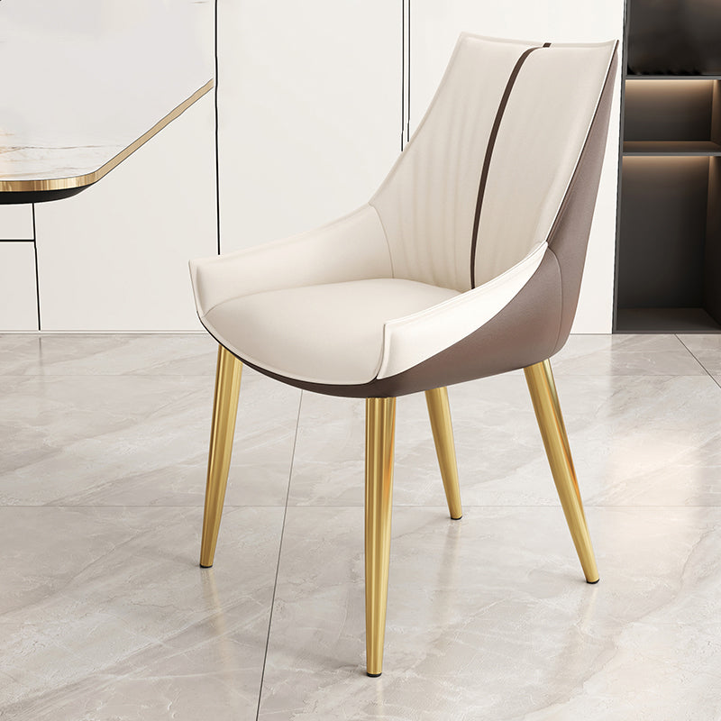 Glam Style Parsons Back Upholstered 4 Legs Home Use Dining Side Chair White-Brown 1 Piece Brass Gold Clearhalo 'Dining Chairs' 'Dining Tables & Seating' 'dining_chair' 'furn' 'furn_dining_chair' 'Furniture' 'Kitchen & Dining Furniture' 7733957
