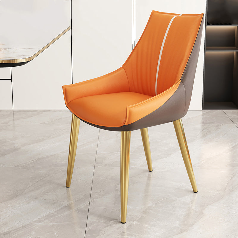 Glam Style Parsons Back Upholstered 4 Legs Home Use Dining Side Chair Orange Brown 1 Piece Brass Gold Clearhalo 'Dining Chairs' 'Dining Tables & Seating' 'dining_chair' 'furn' 'furn_dining_chair' 'Furniture' 'Kitchen & Dining Furniture' 7733967