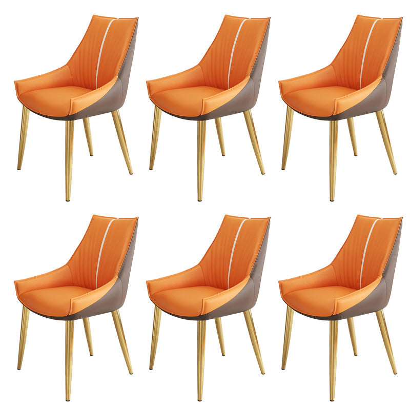 Glam Style Parsons Back Upholstered 4 Legs Home Use Dining Side Chair Orange Brown 6 Piece Set Brass Gold Clearhalo 'Dining Chairs' 'Dining Tables & Seating' 'dining_chair' 'furn' 'furn_dining_chair' 'Furniture' 'Kitchen & Dining Furniture' 7733970