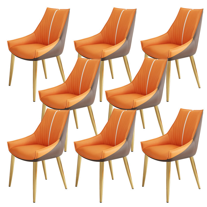 Glam Style Parsons Back Upholstered 4 Legs Home Use Dining Side Chair Orange Brown 8 Piece Set Brass Gold Clearhalo 'Dining Chairs' 'Dining Tables & Seating' 'dining_chair' 'furn' 'furn_dining_chair' 'Furniture' 'Kitchen & Dining Furniture' 7733971