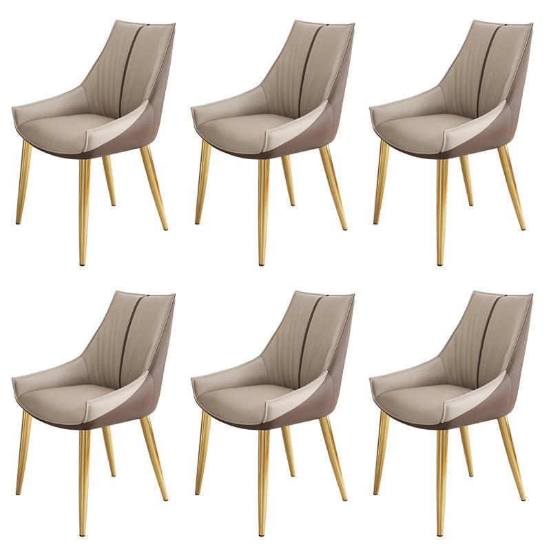 Glam Style Parsons Back Upholstered 4 Legs Home Use Dining Side Chair Gray-Brown 6 Piece Set Brass Gold Clearhalo 'Dining Chairs' 'Dining Tables & Seating' 'dining_chair' 'furn' 'furn_dining_chair' 'Furniture' 'Kitchen & Dining Furniture' 7733980