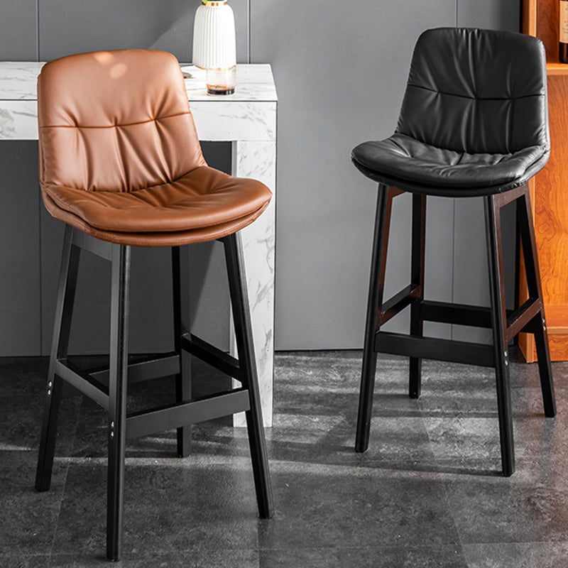Modern Solid Wood Legs Faux Leather Bar Stools with Footrest