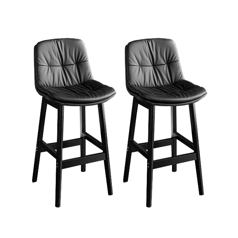 Modern Solid Wood Legs Faux Leather Bar Stools with Footrest