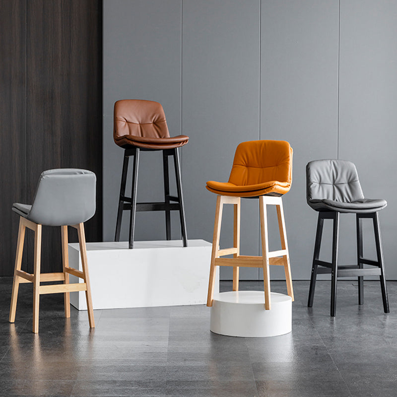 Modern Solid Wood Legs Faux Leather Bar Stools with Footrest Clearhalo 'Bar Furniture' 'Bar Stools' 'bar_stools' 'furn' 'furn_bar_stools' 'Furniture' 'Kitchen & Dining Furniture' 7734110