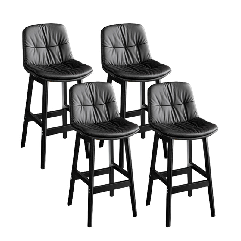 Modern Solid Wood Legs Faux Leather Bar Stools with Footrest