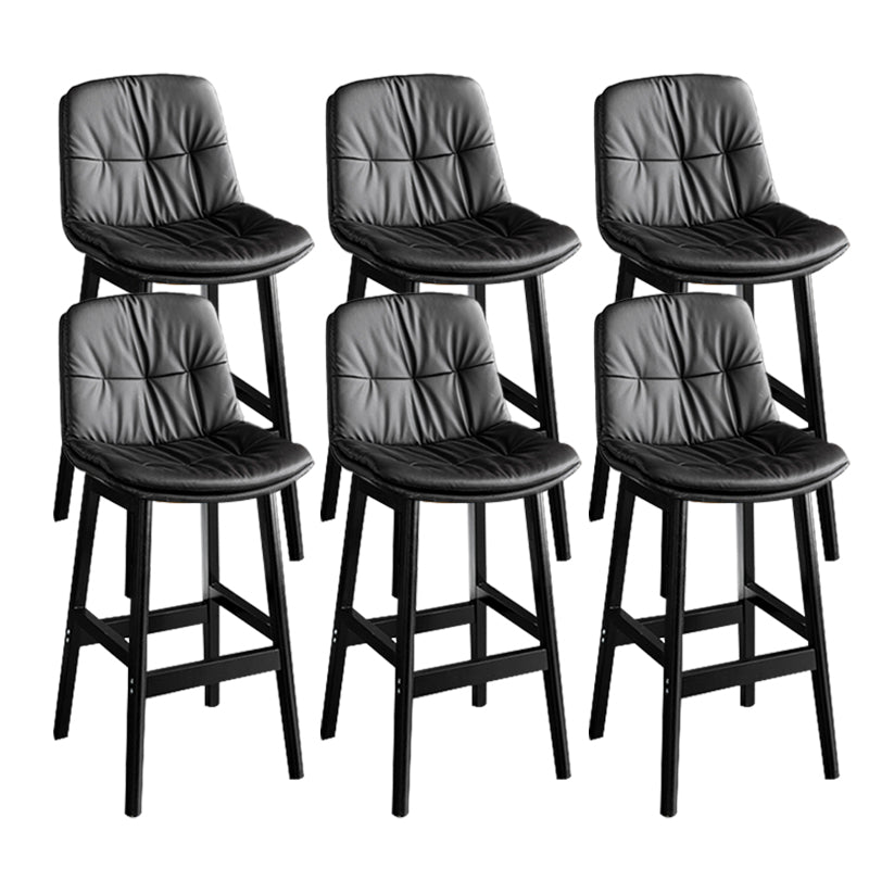 Modern Solid Wood Legs Faux Leather Bar Stools with Footrest Black Black 6 Piece Set Clearhalo 'Bar Furniture' 'Bar Stools' 'bar_stools' 'furn' 'furn_bar_stools' 'Furniture' 'Kitchen & Dining Furniture' 7734114
