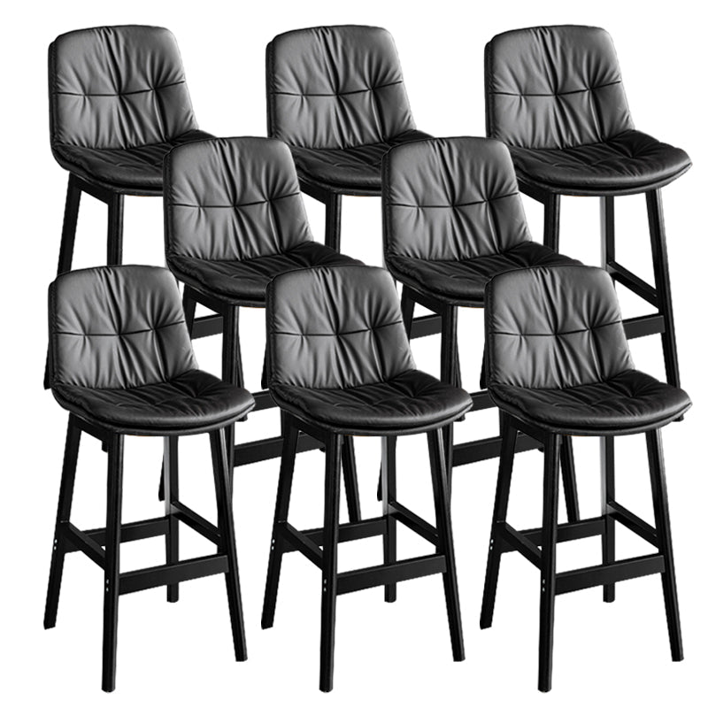 Modern Solid Wood Legs Faux Leather Bar Stools with Footrest