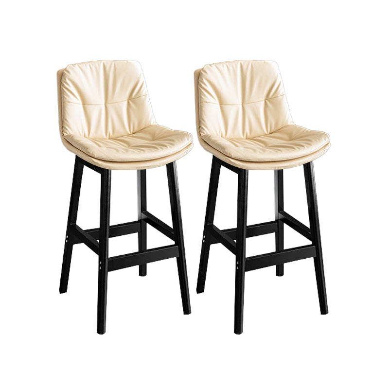 Modern Solid Wood Legs Faux Leather Bar Stools with Footrest