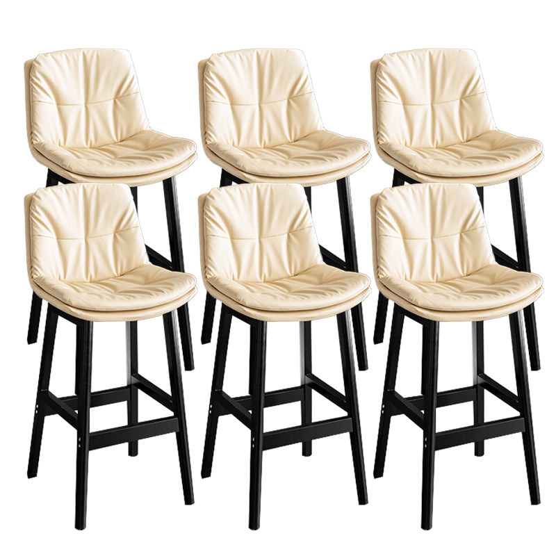 Modern Solid Wood Legs Faux Leather Bar Stools with Footrest Black Beige 6 Piece Set Clearhalo 'Bar Furniture' 'Bar Stools' 'bar_stools' 'furn' 'furn_bar_stools' 'Furniture' 'Kitchen & Dining Furniture' 7734124