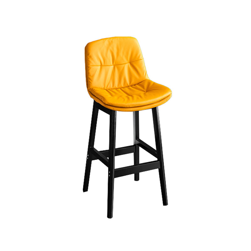 Modern Solid Wood Legs Faux Leather Bar Stools with Footrest