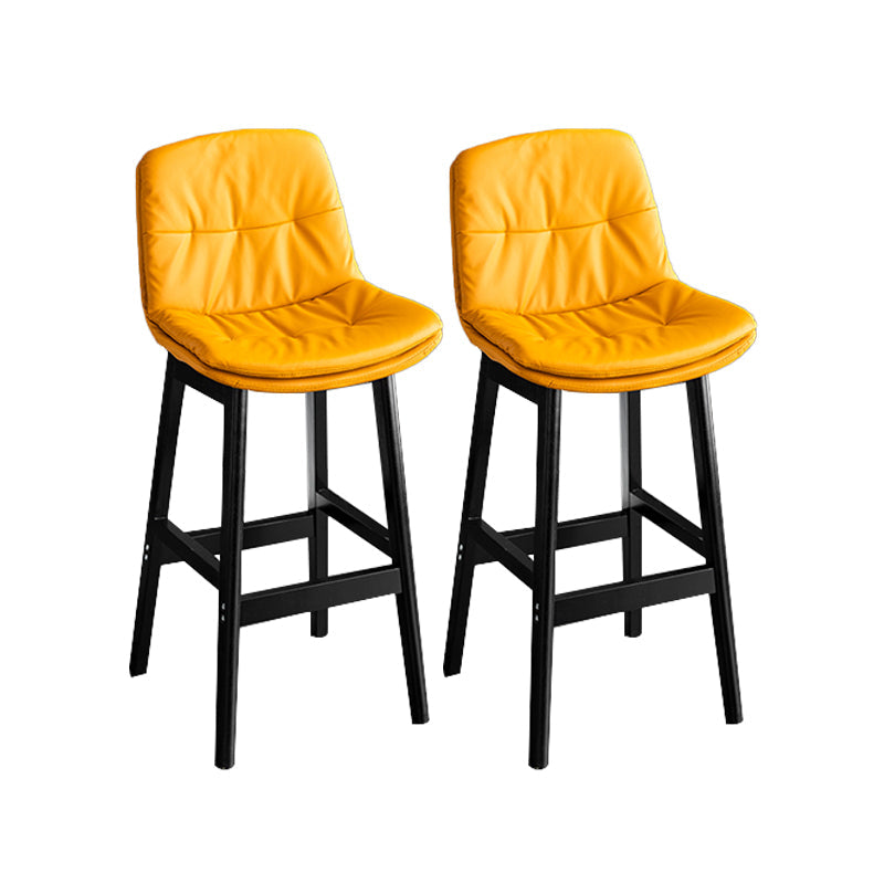 Modern Solid Wood Legs Faux Leather Bar Stools with Footrest