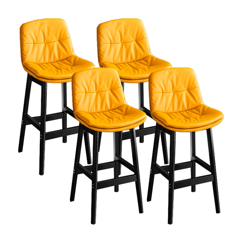 Modern Solid Wood Legs Faux Leather Bar Stools with Footrest