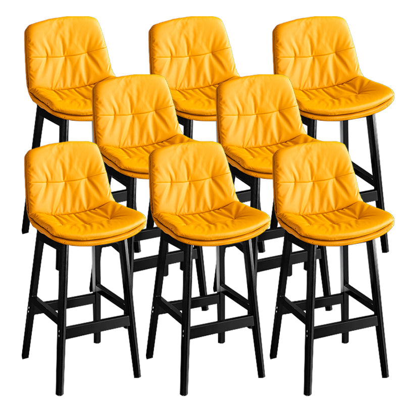 Modern Solid Wood Legs Faux Leather Bar Stools with Footrest