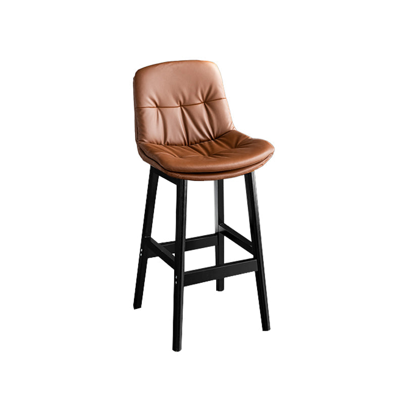 Modern Solid Wood Legs Faux Leather Bar Stools with Footrest