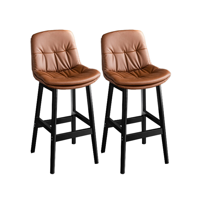Modern Solid Wood Legs Faux Leather Bar Stools with Footrest Black Brown 2 Piece Set Clearhalo 'Bar Furniture' 'Bar Stools' 'bar_stools' 'furn' 'furn_bar_stools' 'Furniture' 'Kitchen & Dining Furniture' 7734133