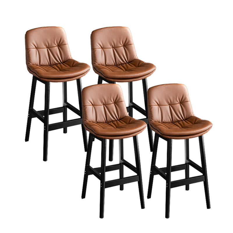 Modern Solid Wood Legs Faux Leather Bar Stools with Footrest