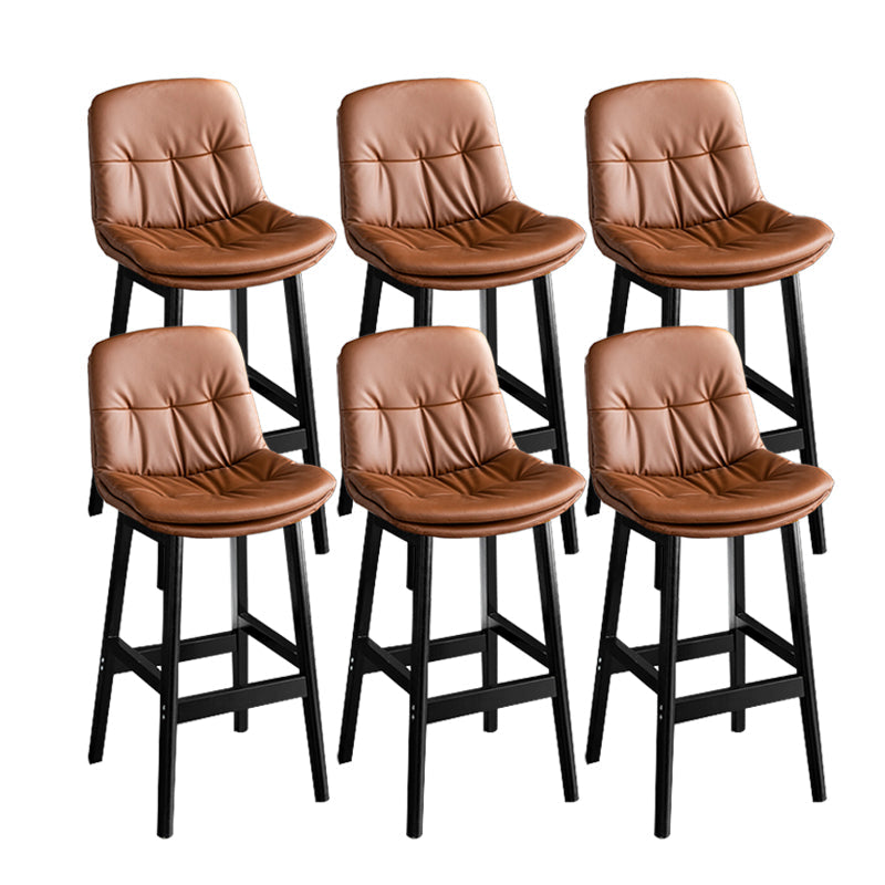 Modern Solid Wood Legs Faux Leather Bar Stools with Footrest Black Brown 6 Piece Set Clearhalo 'Bar Furniture' 'Bar Stools' 'bar_stools' 'furn' 'furn_bar_stools' 'Furniture' 'Kitchen & Dining Furniture' 7734135