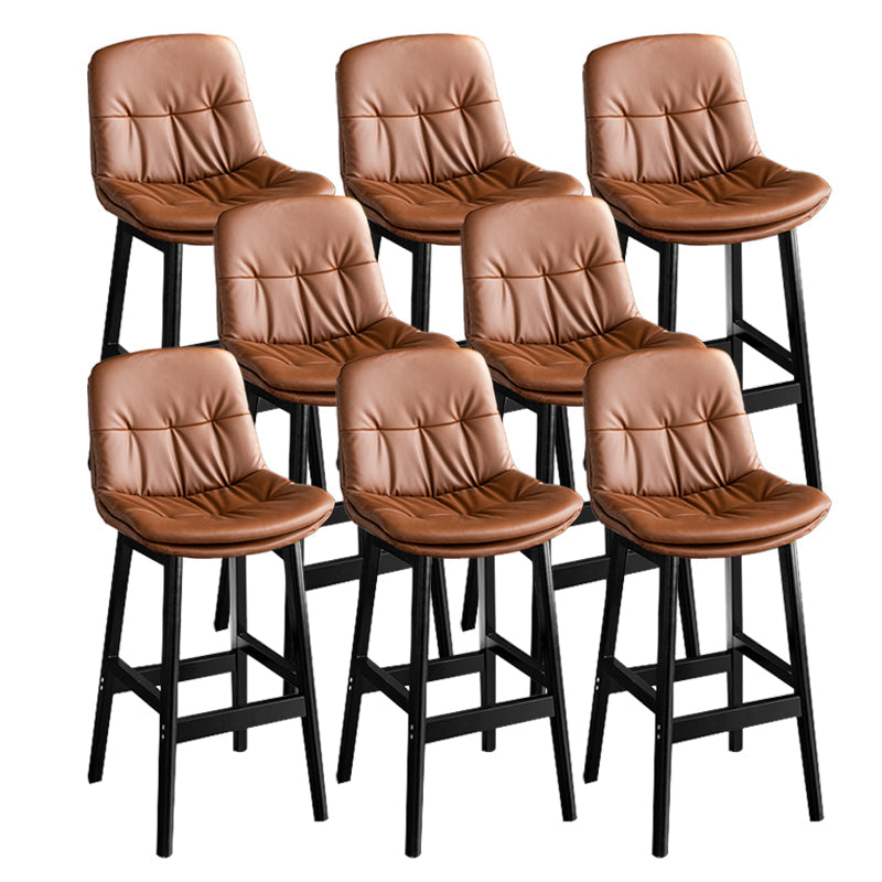 Modern Solid Wood Legs Faux Leather Bar Stools with Footrest Black Brown 8 Piece Set Clearhalo 'Bar Furniture' 'Bar Stools' 'bar_stools' 'furn' 'furn_bar_stools' 'Furniture' 'Kitchen & Dining Furniture' 7734136