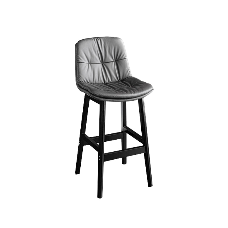 Modern Solid Wood Legs Faux Leather Bar Stools with Footrest