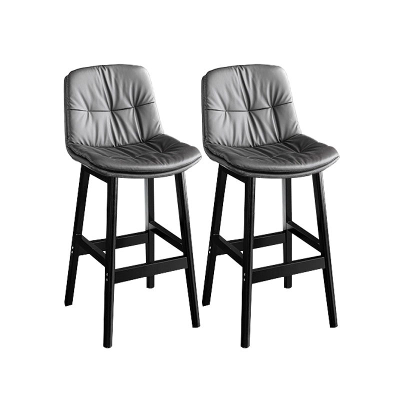 Modern Solid Wood Legs Faux Leather Bar Stools with Footrest