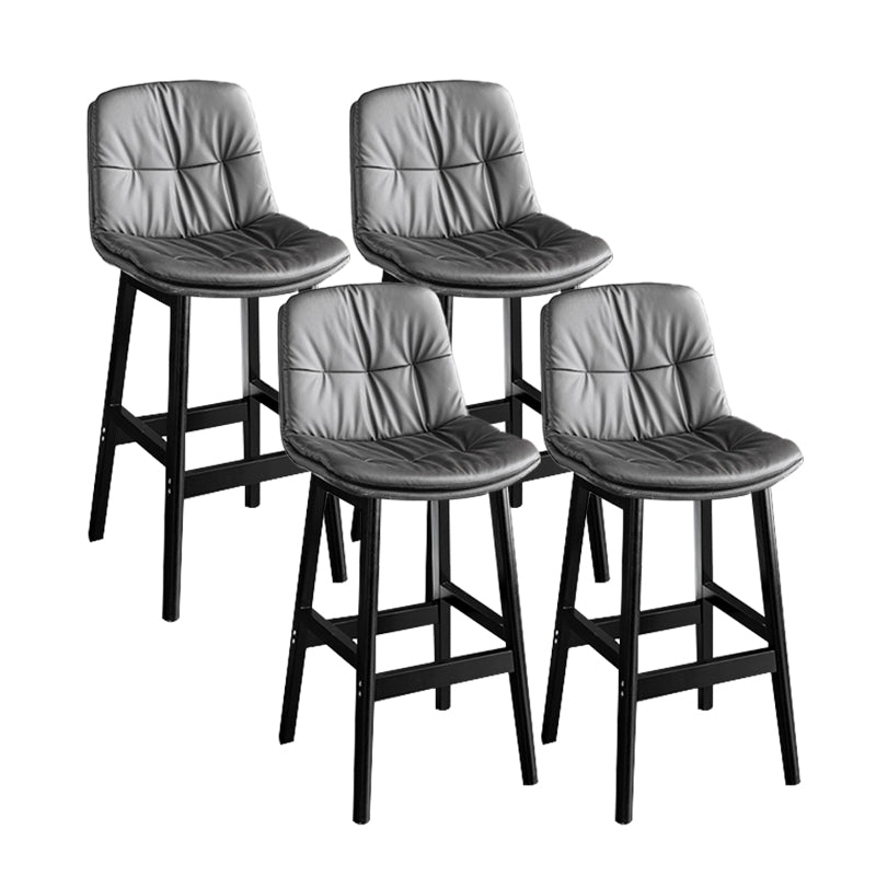 Modern Solid Wood Legs Faux Leather Bar Stools with Footrest